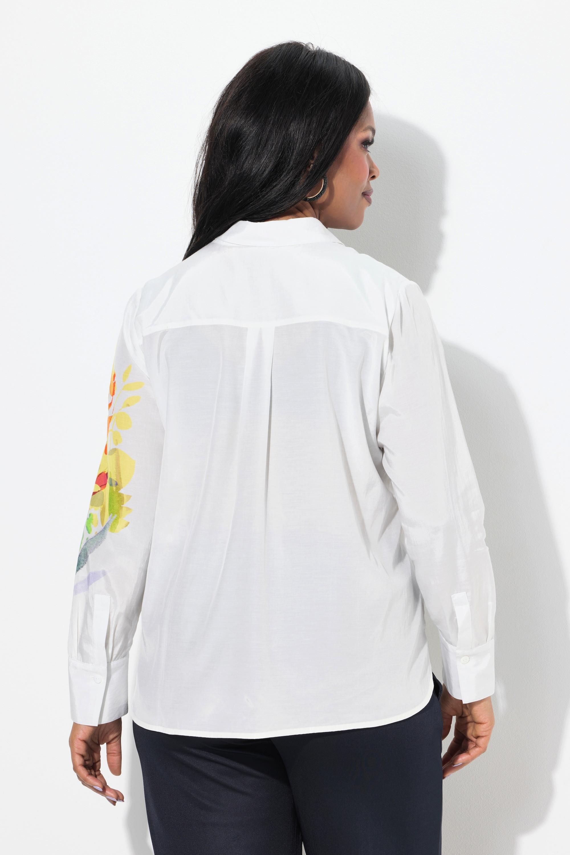 Ulla Popken Blusa Fiori Taglio Svasato Colletto Camicia Maniche Lunghe  