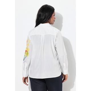 Ulla Popken Blusa Fiori Taglio Svasato Colletto Camicia Maniche Lunghe  