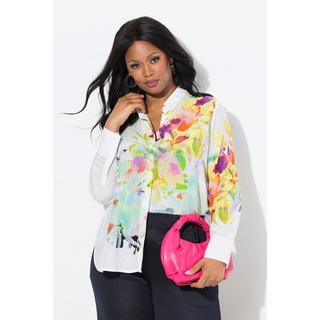 Ulla Popken Blusa Fiori Taglio Svasato Colletto Camicia Maniche Lunghe  