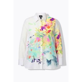 Ulla Popken Blusa Fiori Taglio Svasato Colletto Camicia Maniche Lunghe  