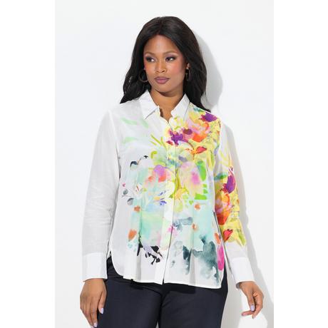 Ulla Popken Blusa Fiori Taglio Svasato Colletto Camicia Maniche Lunghe  