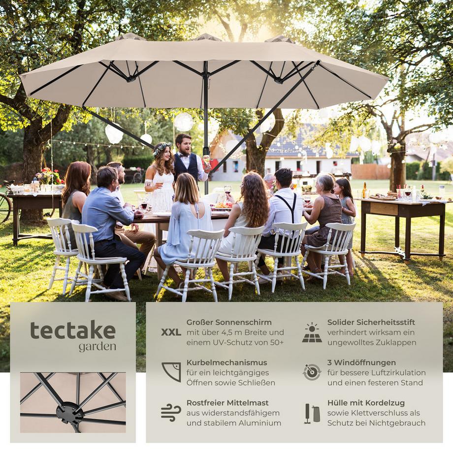 Tectake Sonnenschirm Silia 460 x 270 cm leichtgängiger Mechanismus  