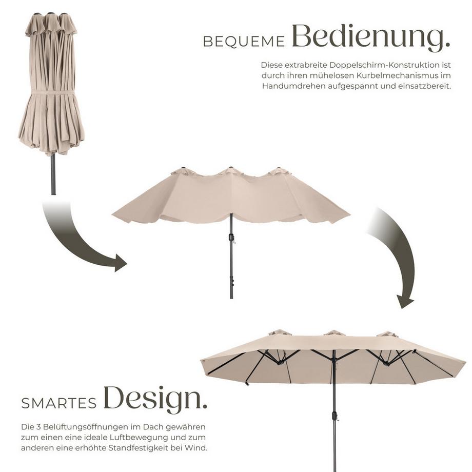 Tectake Sonnenschirm Silia 460 x 270 cm leichtgängiger Mechanismus  