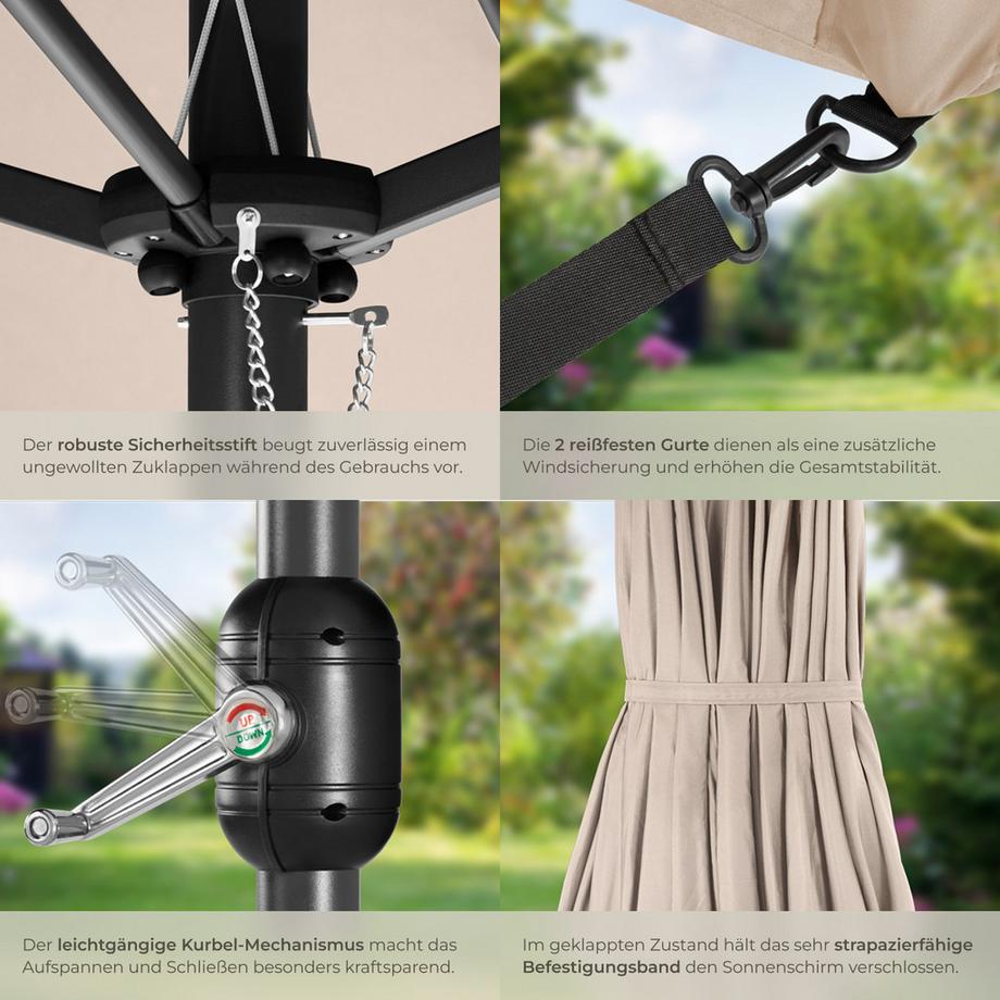 Tectake Sonnenschirm Silia 460 x 270 cm leichtgängiger Mechanismus  