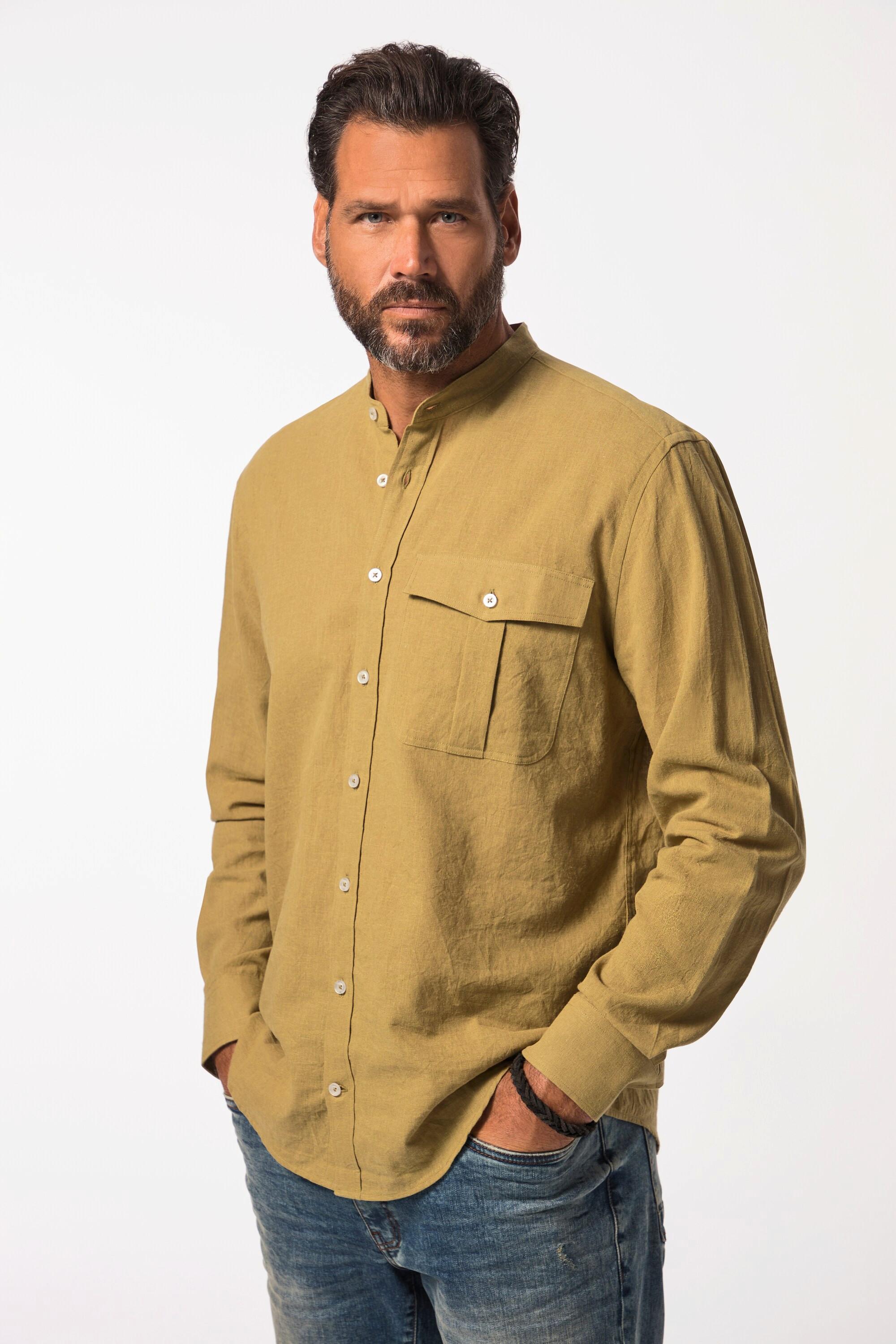 JP1880  Camicia in misto lino dalla vestibilità moderna con colletto alla coreana e maniche lunghe, fino alla tg. 8XL 