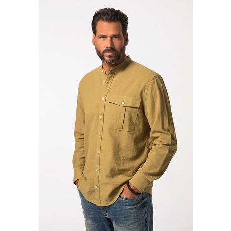 JP1880  Camicia in misto lino dalla vestibilità moderna con colletto alla coreana e maniche lunghe, fino alla tg. 8XL 