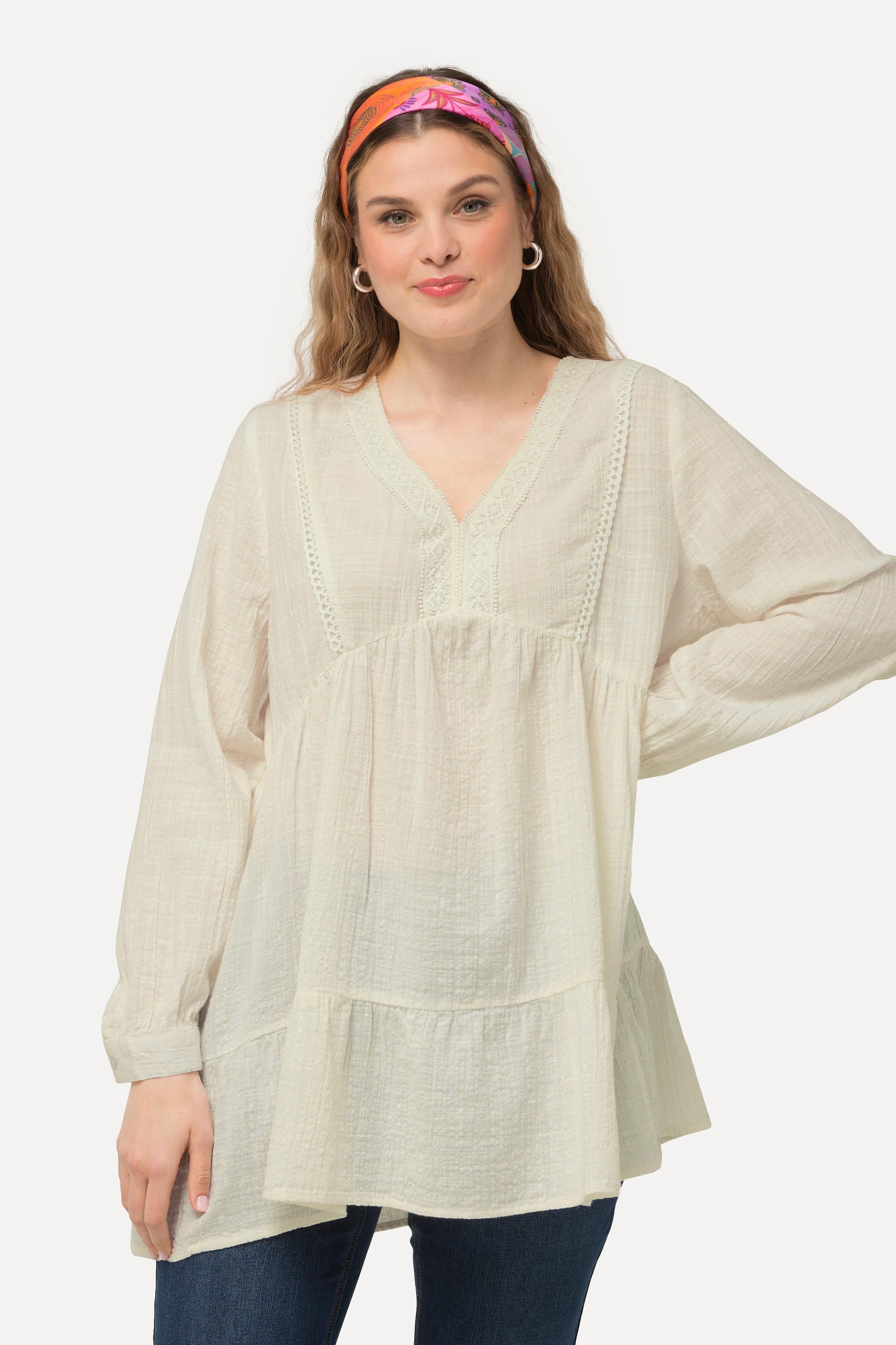 Ulla Popken Tunica pizzo linea A scollo a V maniche lunghe  