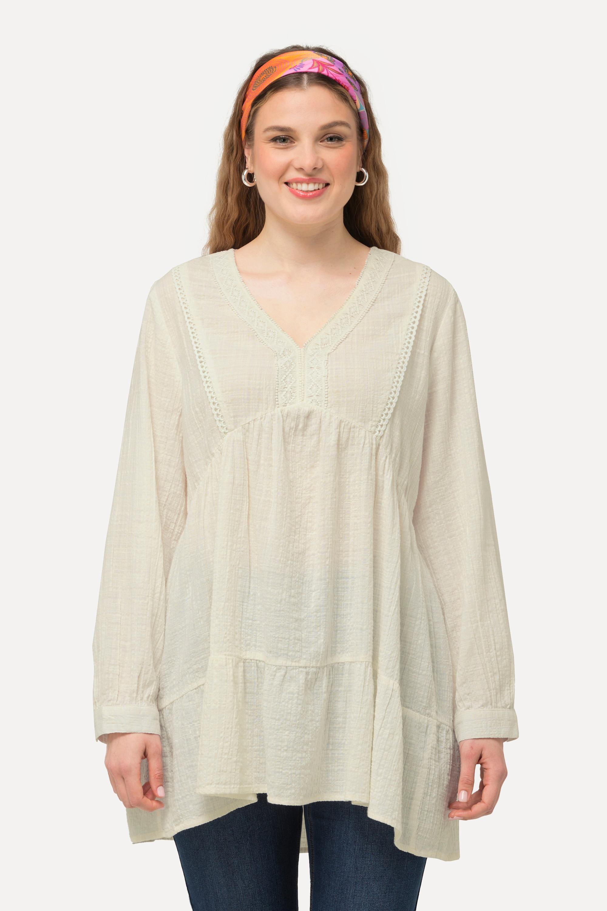 Ulla Popken Tunica pizzo linea A scollo a V maniche lunghe  