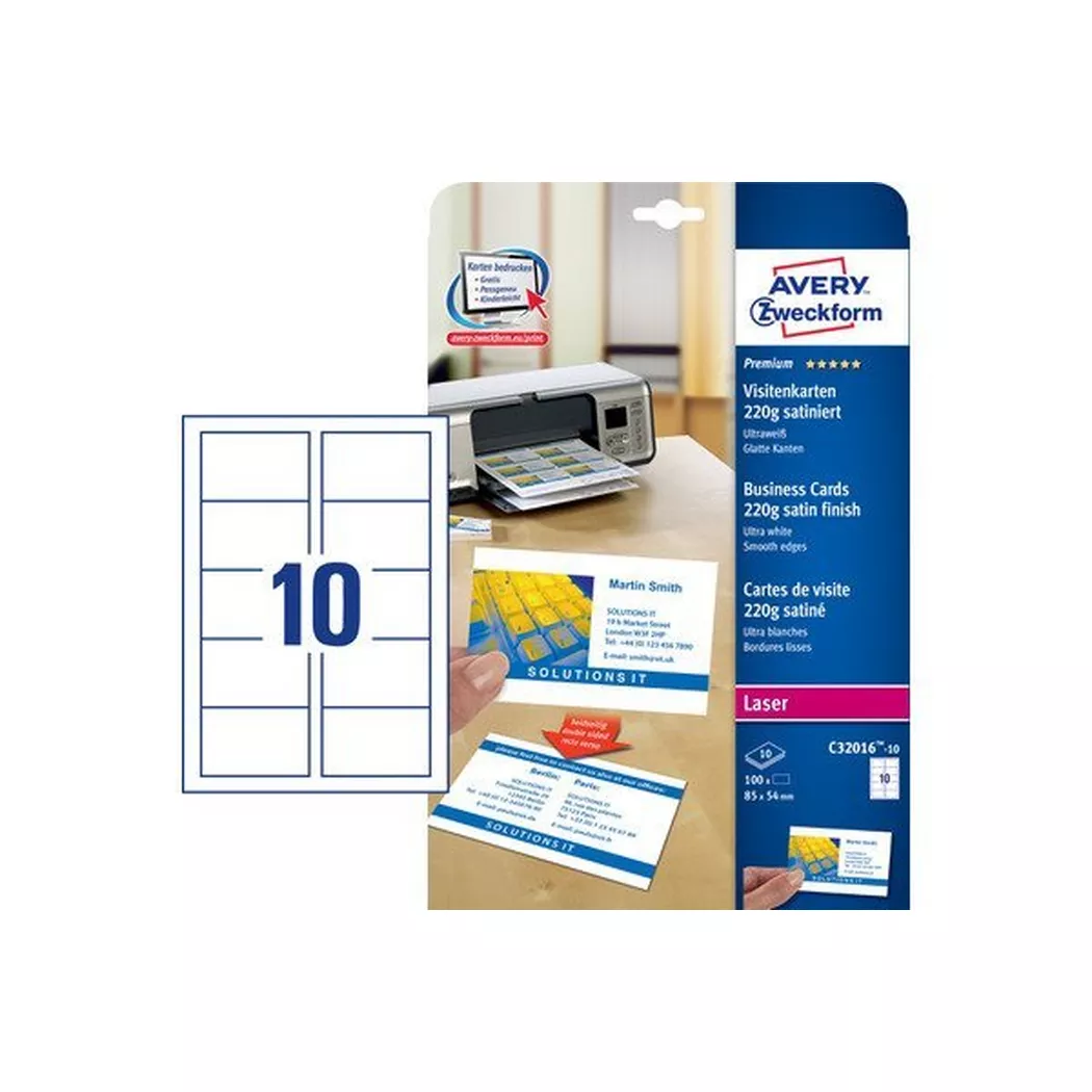 AVERY Zweckform Quick & Clean Visitenkarten, satiniert