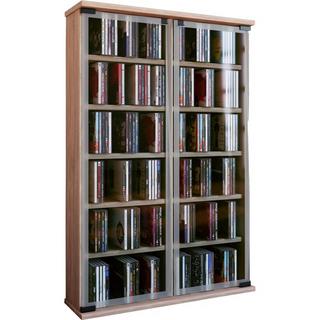 VCM CD Regal Holz | CD Schrank mit ESG-Sicherheitsglastüren für 300 CDs oder 130 DVDs 72-Videos | Maße: H. 92 x B. 60 x T. 18 cm | Elegantes DVD Regal |  