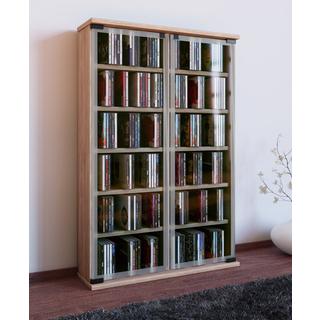 VCM CD Regal Holz | CD Schrank mit ESG-Sicherheitsglastüren für 300 CDs oder 130 DVDs 72-Videos | Maße: H. 92 x B. 60 x T. 18 cm | Elegantes DVD Regal |  