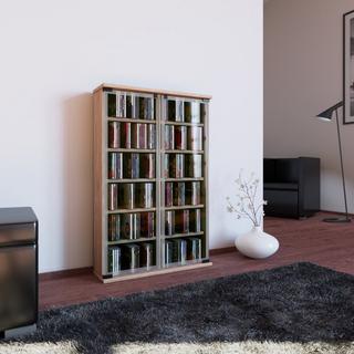 VCM CD Regal Holz | CD Schrank mit ESG-Sicherheitsglastüren für 300 CDs oder 130 DVDs 72-Videos | Maße: H. 92 x B. 60 x T. 18 cm | Elegantes DVD Regal |  