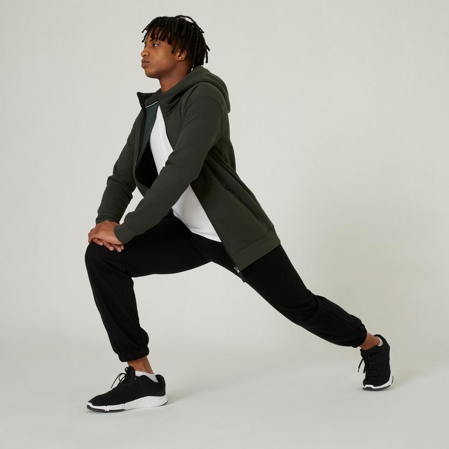 DOMYOS  Fitness-Hoodie mit Reissverschluss , khaki-grün 