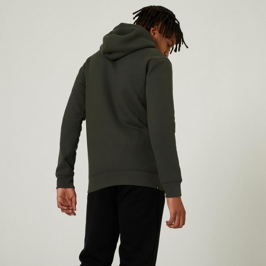 DOMYOS  Fitness-Hoodie mit Reissverschluss , khaki-grün 