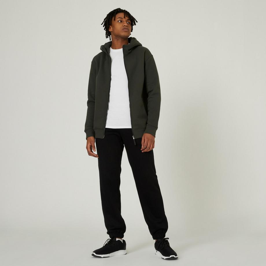 Fitness-Hoodie mit Reissverschluss , khaki-grün