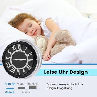 Northio Ø 34,5 cm Leise Wanduhr mit Silbernem Rahmen & Römischem Ziffernblatt ohne Tickgeräusche-Ø 34,5 cm  