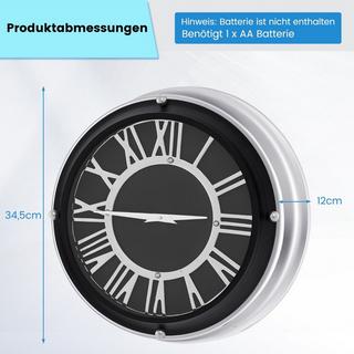 Northio Ø 34,5 cm Leise Wanduhr mit Silbernem Rahmen & Römischem Ziffernblatt ohne Tickgeräusche-Ø 34,5 cm  