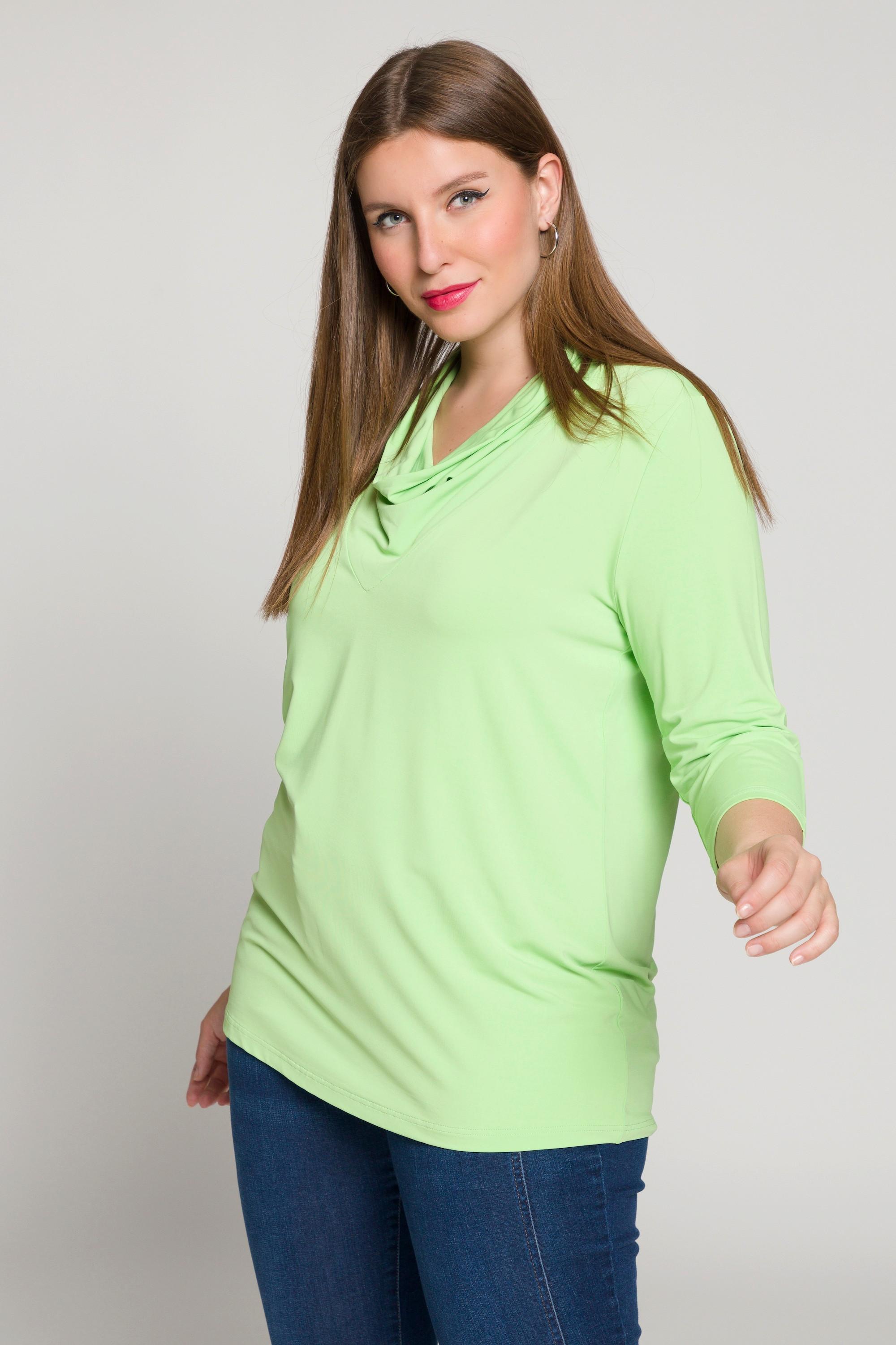 Ulla Popken  Shirt, Classic, Wasserfall-Ausschnitt, 3/4-Arm 