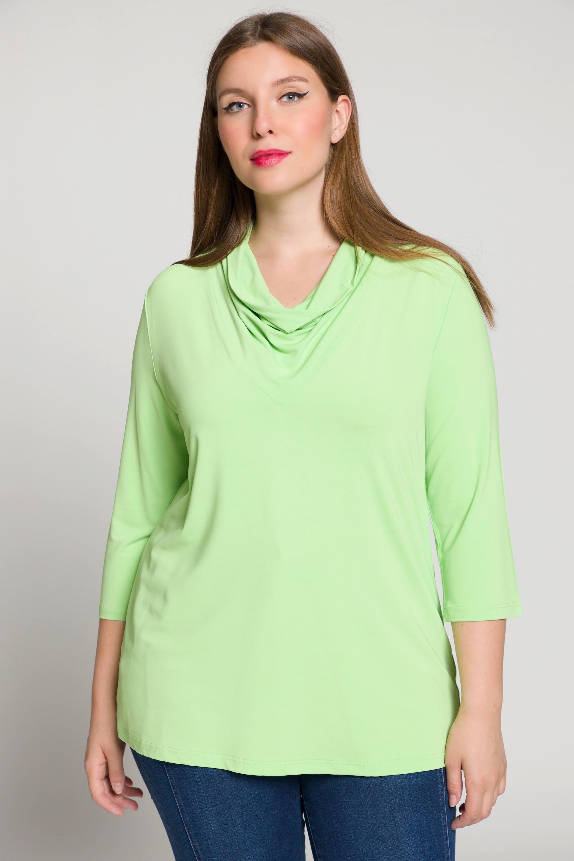 Ulla Popken  Shirt, Classic, Wasserfall-Ausschnitt, 3/4-Arm 