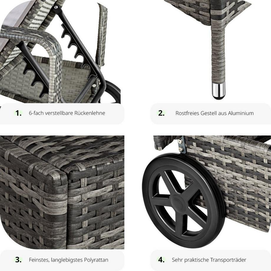 Tectake Bain de soleil en rotin CASSIS avec cadre en aluminium  