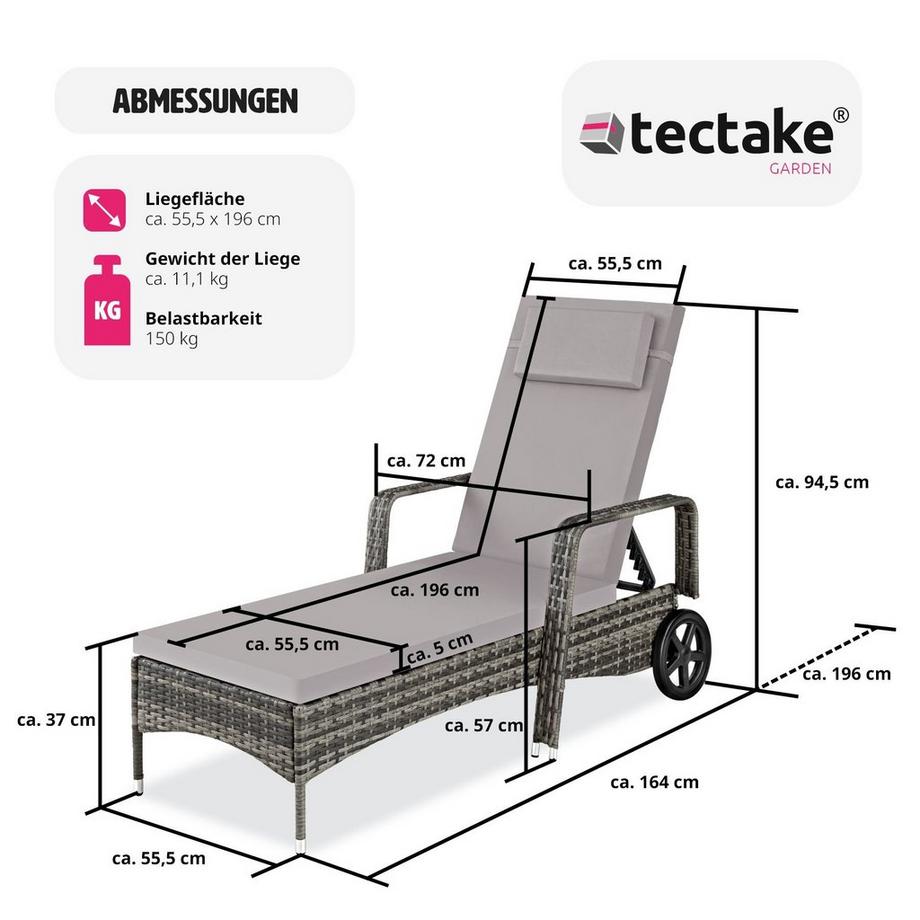 Tectake Bain de soleil en rotin CASSIS avec cadre en aluminium  