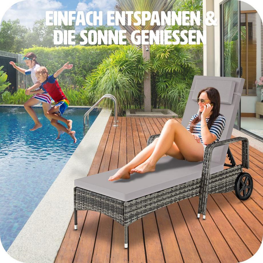 Tectake Bain de soleil en rotin CASSIS avec cadre en aluminium  