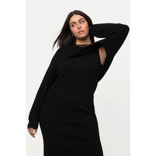 Ulla Popken  Pullover corto in maglia a costa inglese con scollo a girocollo e maniche lunghe 