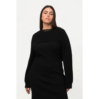 Ulla Popken  Pullover corto in maglia a costa inglese con scollo a girocollo e maniche lunghe 