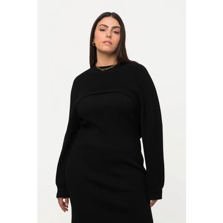 Ulla Popken  Pullover corto in maglia a costa inglese con scollo a girocollo e maniche lunghe 