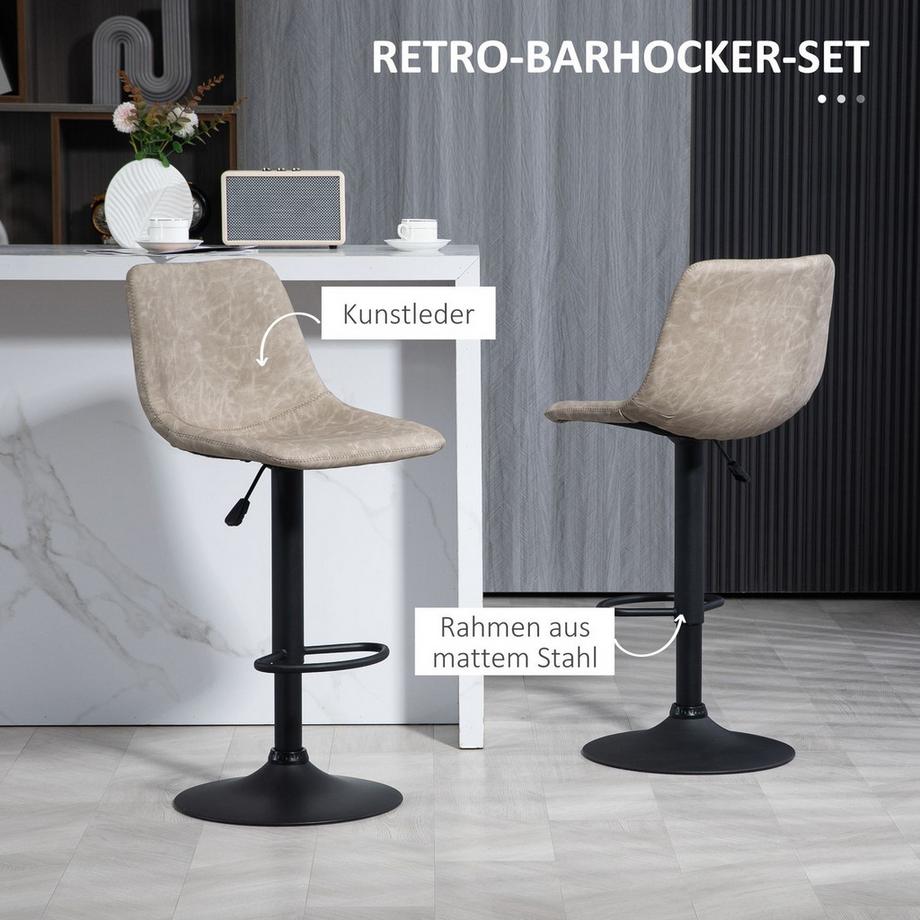 Northio  2er-Set Barhocker, Bistrohocker mit Fußstütze, Drehbar Barstuhl, Höhenverstellbar Küchenhocker mit Kunstlederbezug, für Wohnzimmer, Esszimmer, Beige 