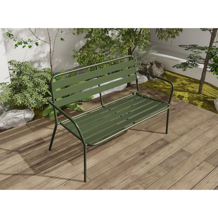 Vente-unique Banc de jardin en métal - Kaki - MIRMANDE de MYLIA  