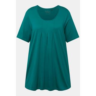 Ulla Popken  T-shirt dal taglio svasato con modal, pieghe decorative, scollo a girocollo e mezze maniche 