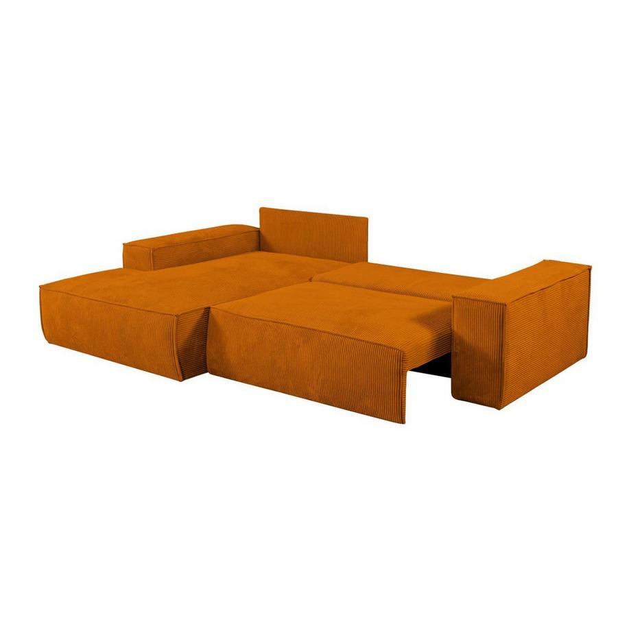 Vente-unique Canapé d'angle gauche convertible en velours côtelé orange clair AMELIA  