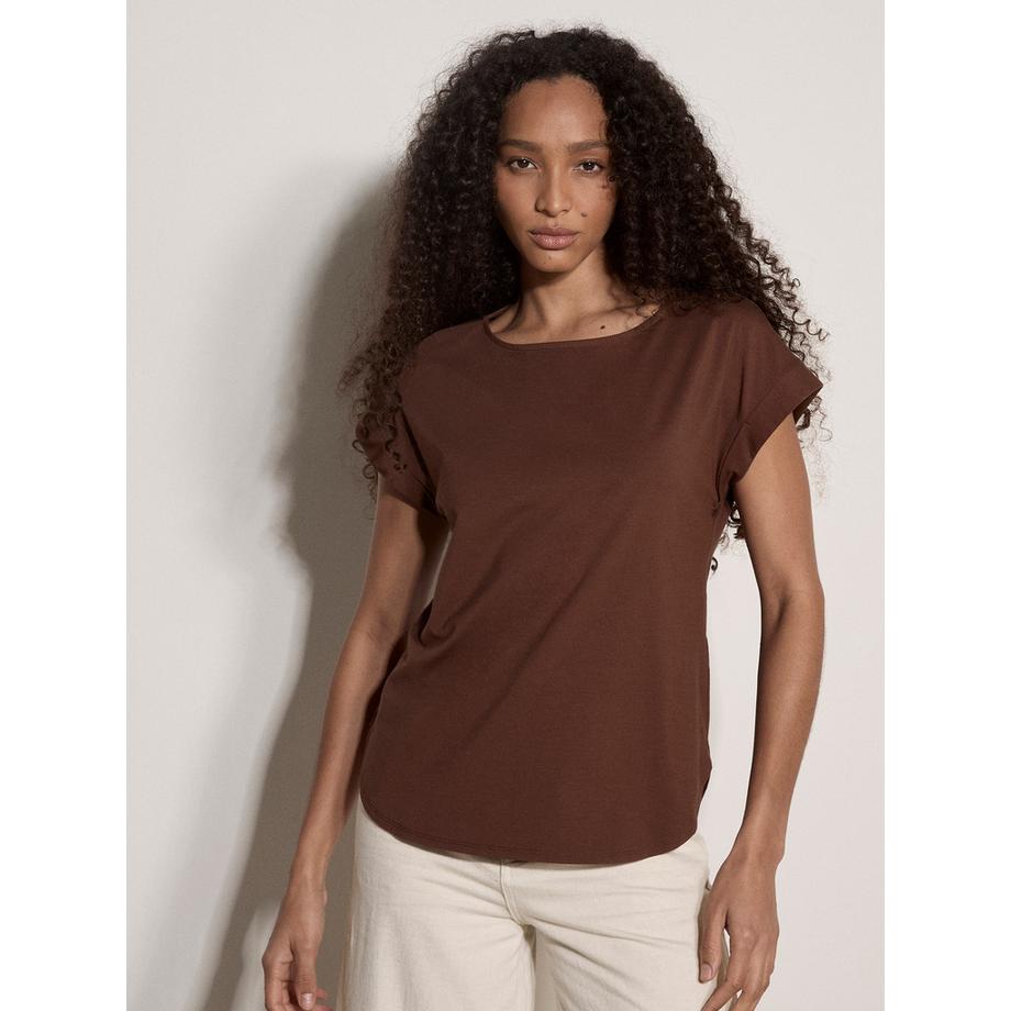 Jersey-T-Shirt mit hochgekrempelten Ärmeln