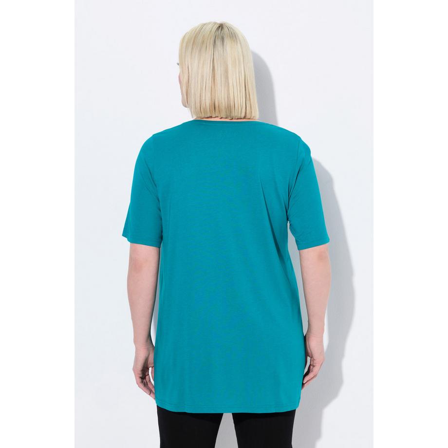 Ulla Popken T-shirt Pieghe Decorative Linea ad A Girocollo Mezza Manica  