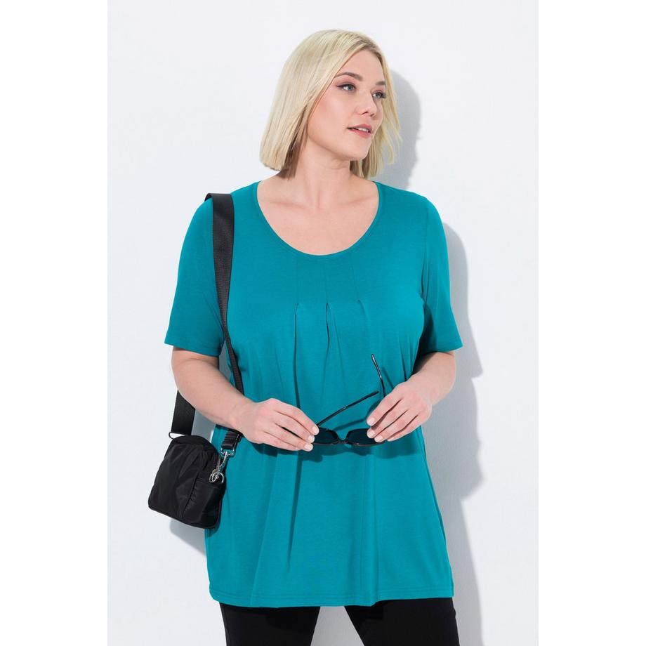 Ulla Popken T-shirt Pieghe Decorative Linea ad A Girocollo Mezza Manica  