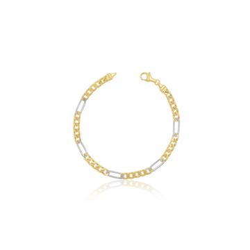 Bracelet Figaro Bicolor Gelbgold-/Weissgold 750, 4.4mm, 19cm