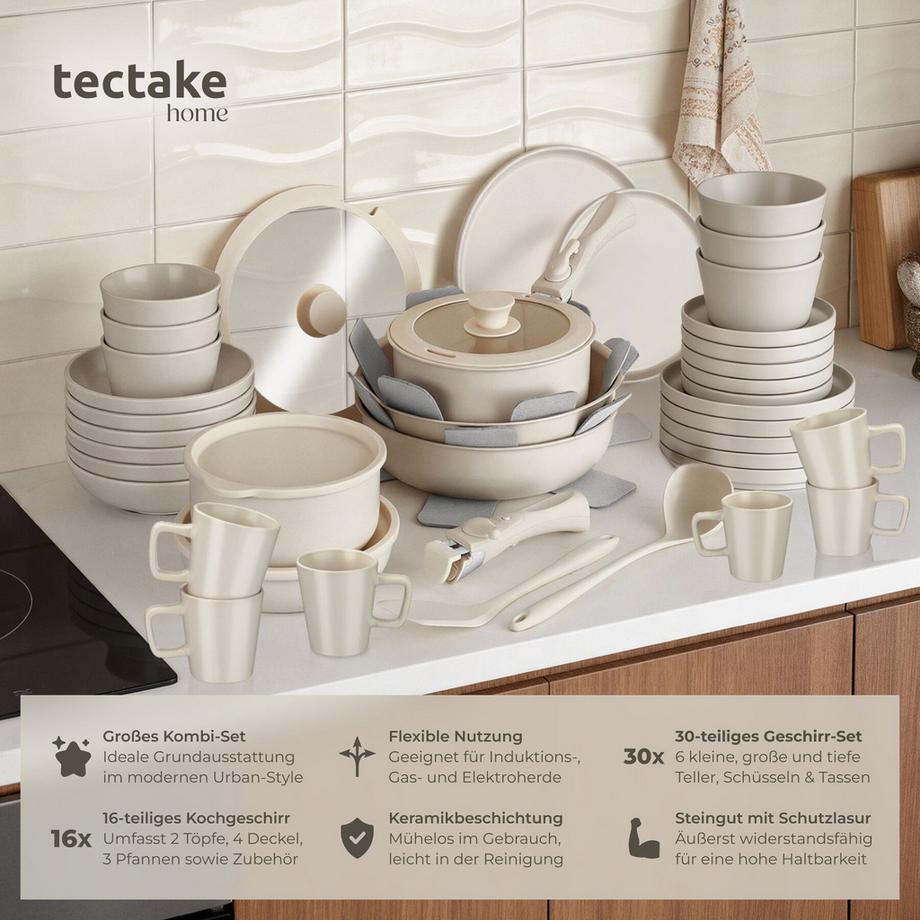 Tectake Set iniziale da cucina Una/Genova Set di stoviglie in gres, smaltate  