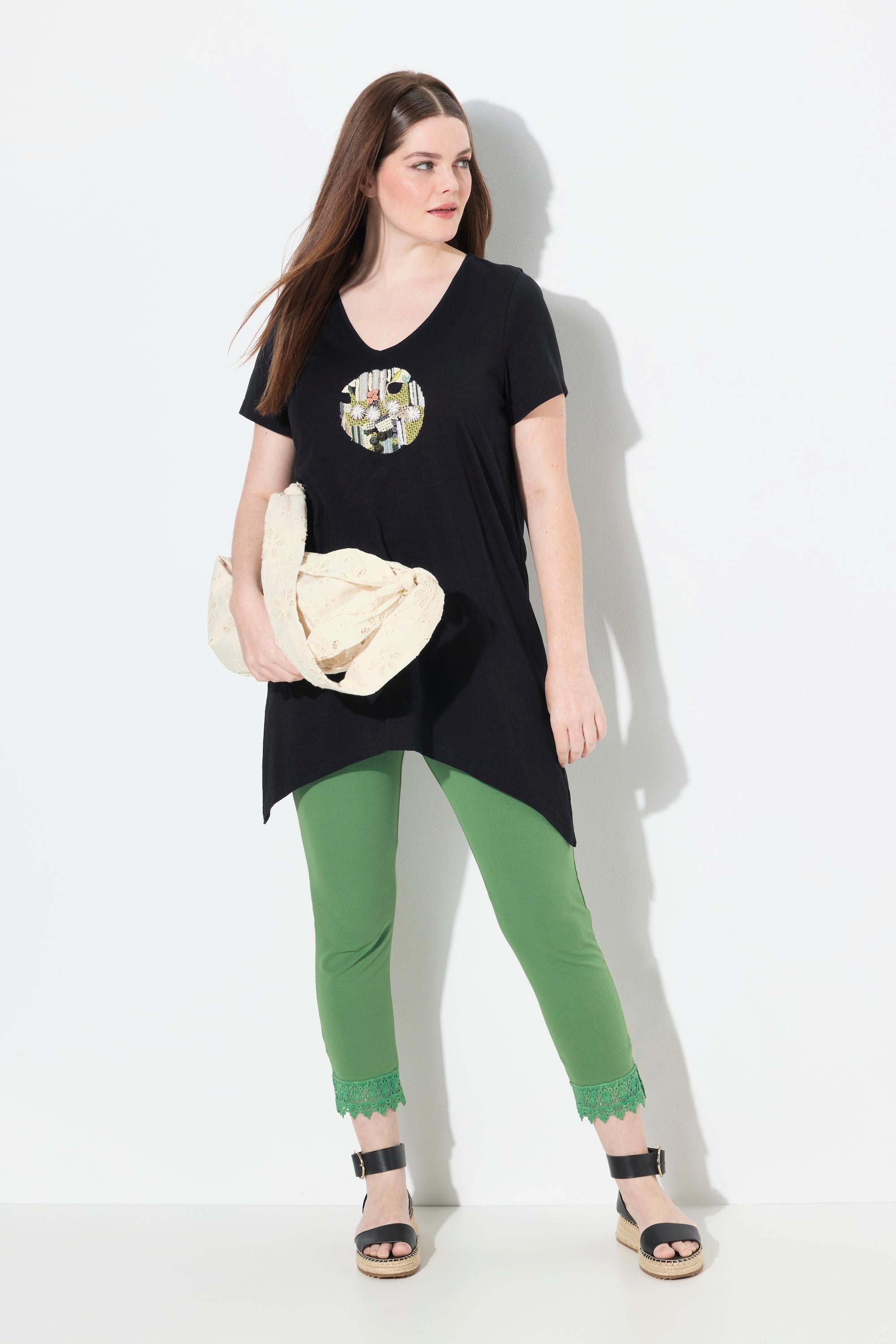 Ulla Popken T-shirt A-ligne encolure en V manches courtes  