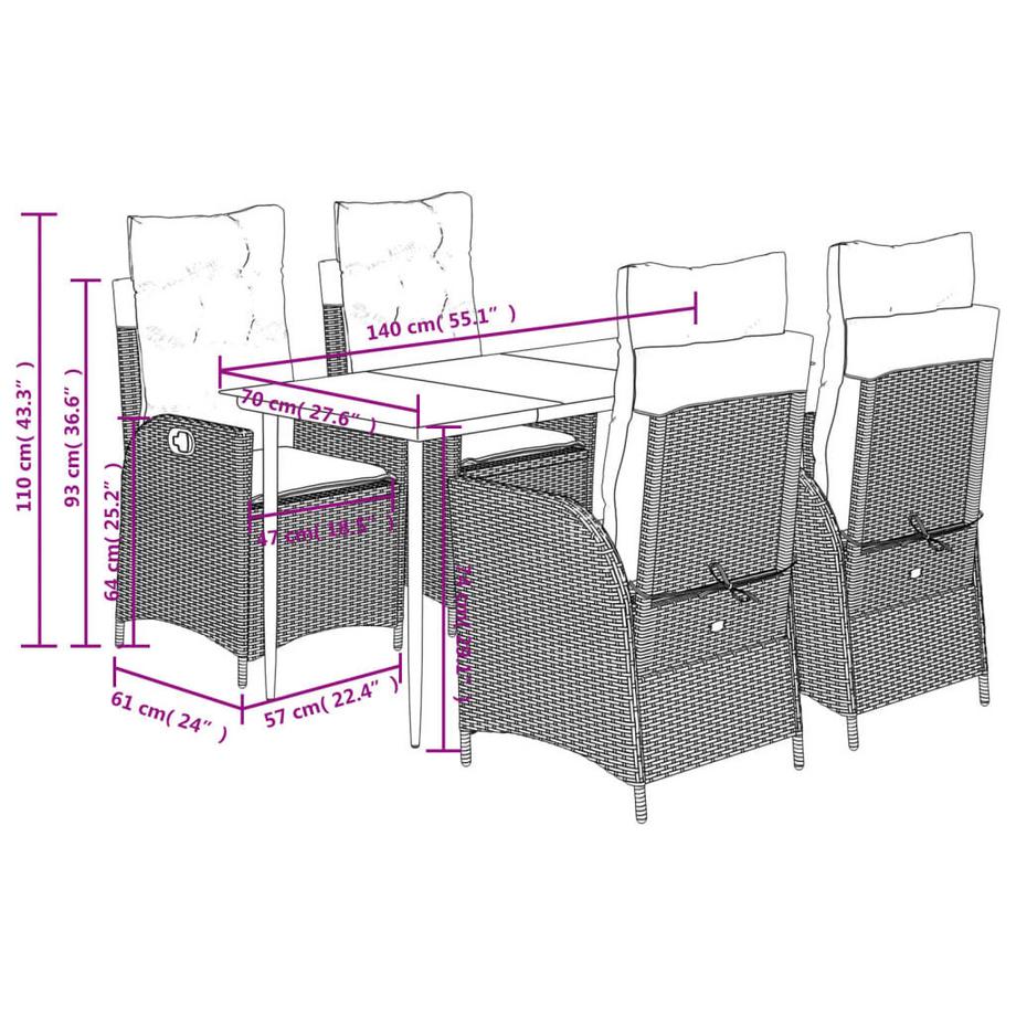 VidaXL Ensemble de salle à manger de jardin rotin synthétique  