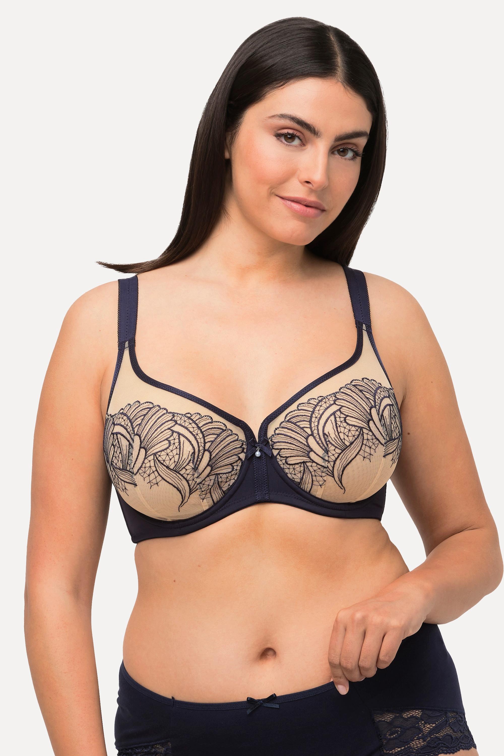 Ulla Popken  Soutien-gorge à armature, dentelle bicolore et perle, bonnet B - E 