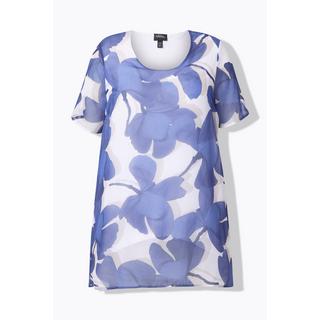 Ulla Popken Blouse en mousseline doublée Encolure ronde Manches courtes Coupe évasée  