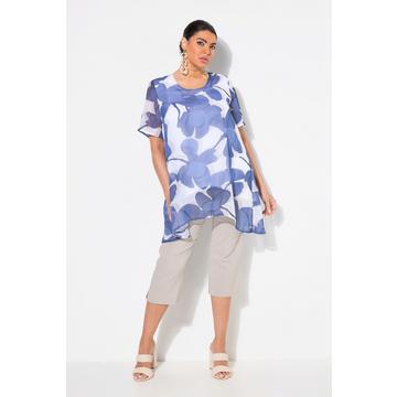 Blusa a doppio strato dal taglio svasato con chiffon, scollo a girocollo e mezze maniche