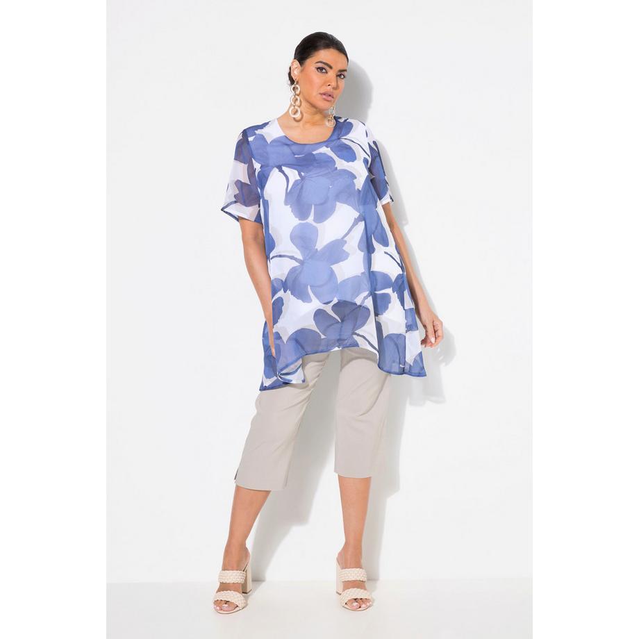 Ulla Popken Chiffon Bluse doppellagig A-Linie Rundhals Halbarm  