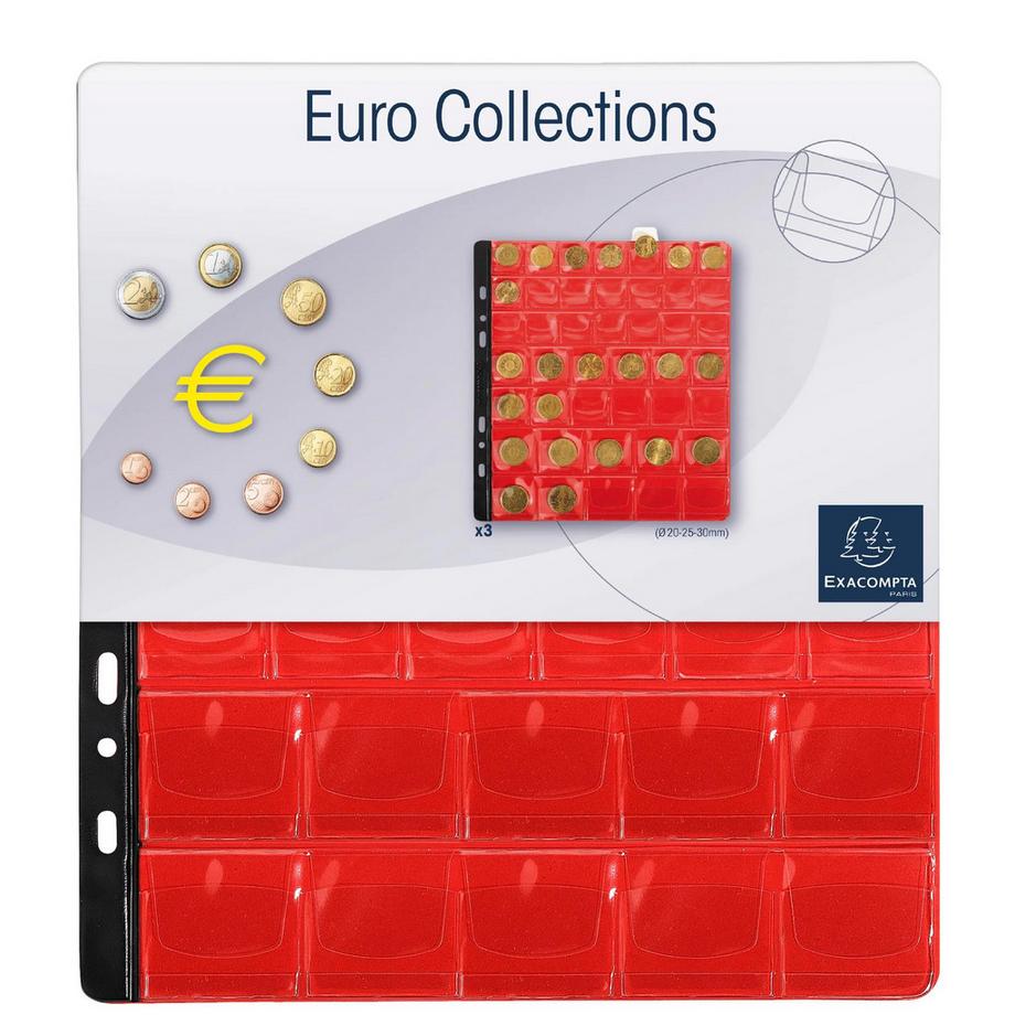 Exacompta Sachet de 3 recharges numismatiques 43 cases de diamètre 20-25-30mm - 24 ,5x25 cm - x 5  