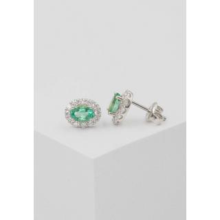 MUAU Schmuck  Clous d'oreilles or blanc 750 émeraude 0,92ct. diamants 0,48ct. 10mm 