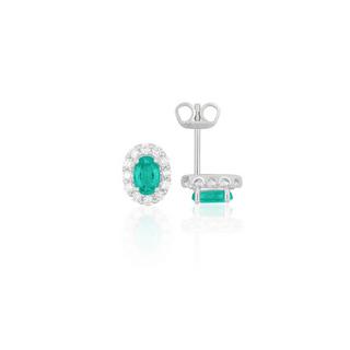 MUAU Schmuck  Clous d'oreilles or blanc 750 émeraude 0,92ct. diamants 0,48ct. 10mm 