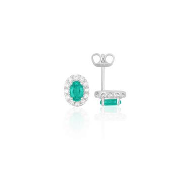 Clous d'oreilles or blanc 750 émeraude 0,92ct. diamants 0,48ct. 10mm