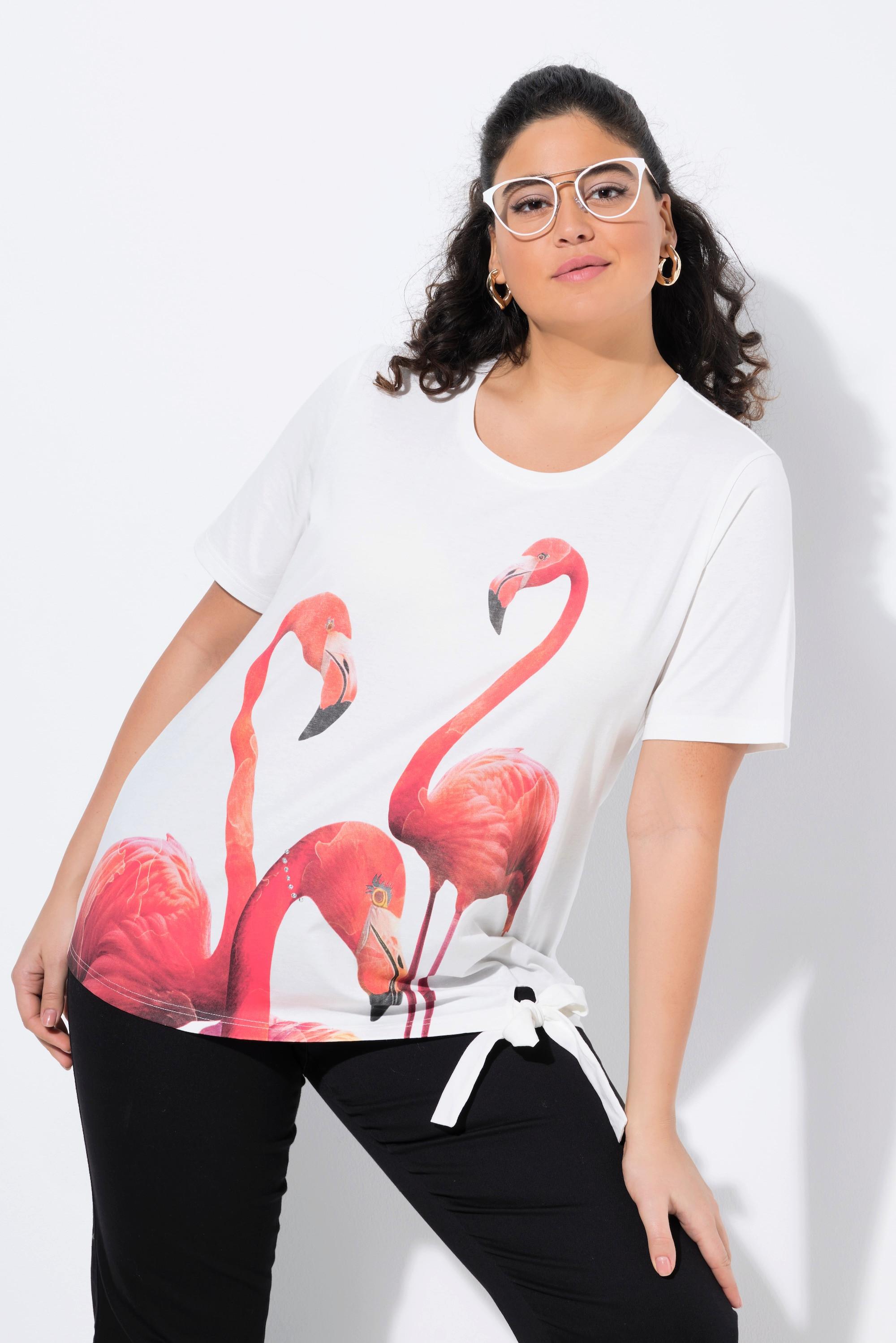 Ulla Popken Fenicottero Applicazioni Scollo Rotondo Mezze Maniche T-Shirt  