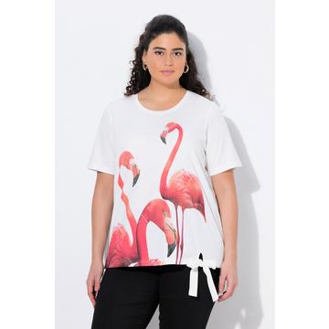 T-shirt, motif flamants roses, pierres fantaisie, col rond, manches courtes